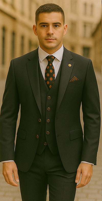 Rossiman Classic Black Peak Lapel Suit
