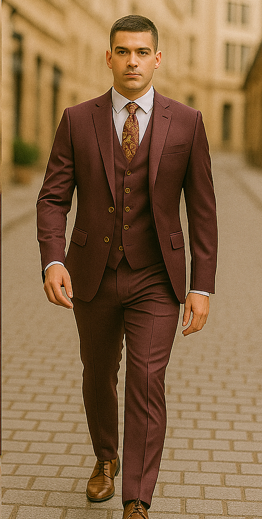 Rossiman Men's Burgundy Peak Lapel Suit