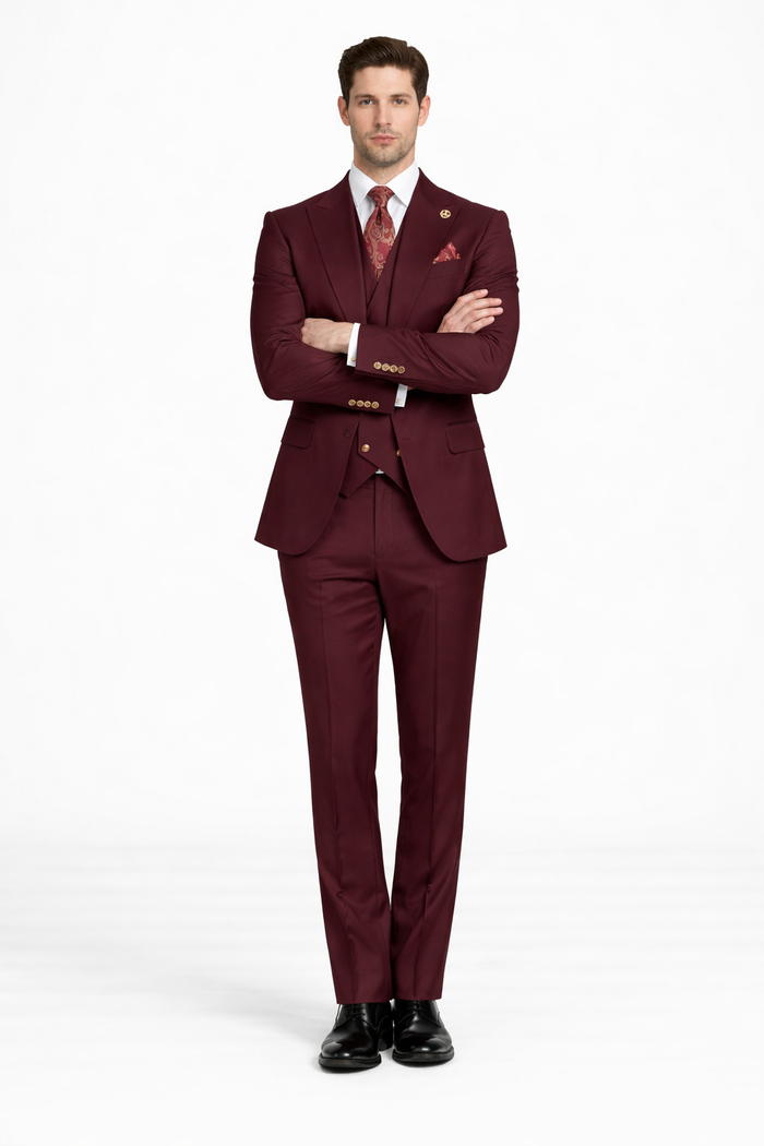 Rossiman Burgundy Suit with Double Breasted Vest