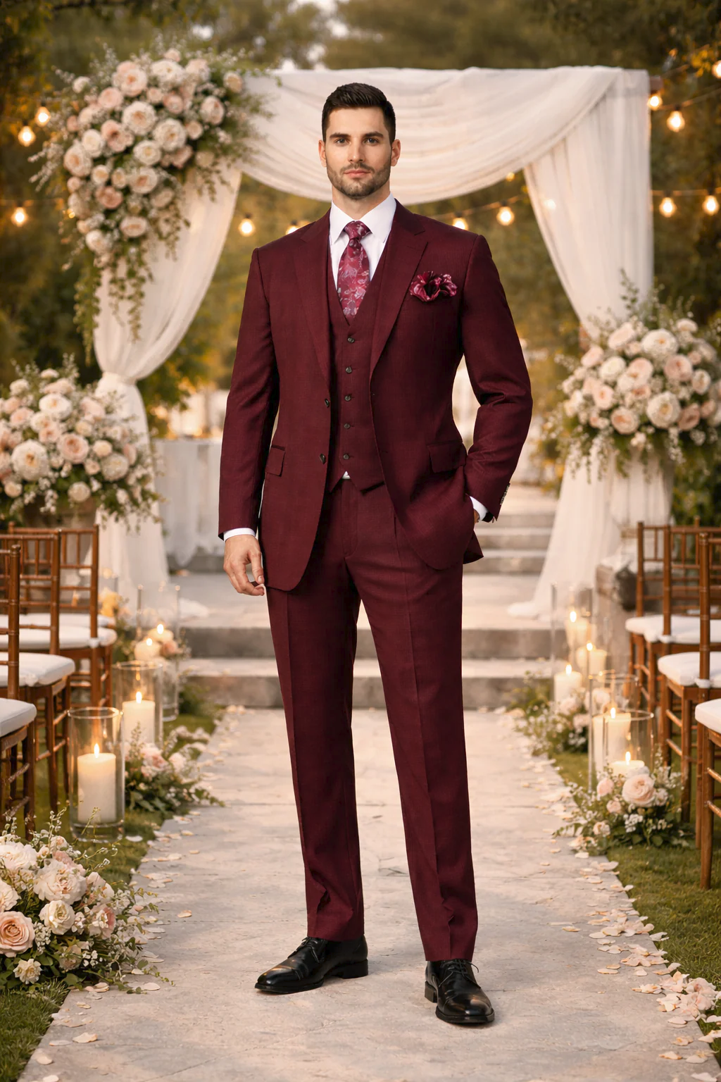 Rossiman Men's Burgundy Formal Suit