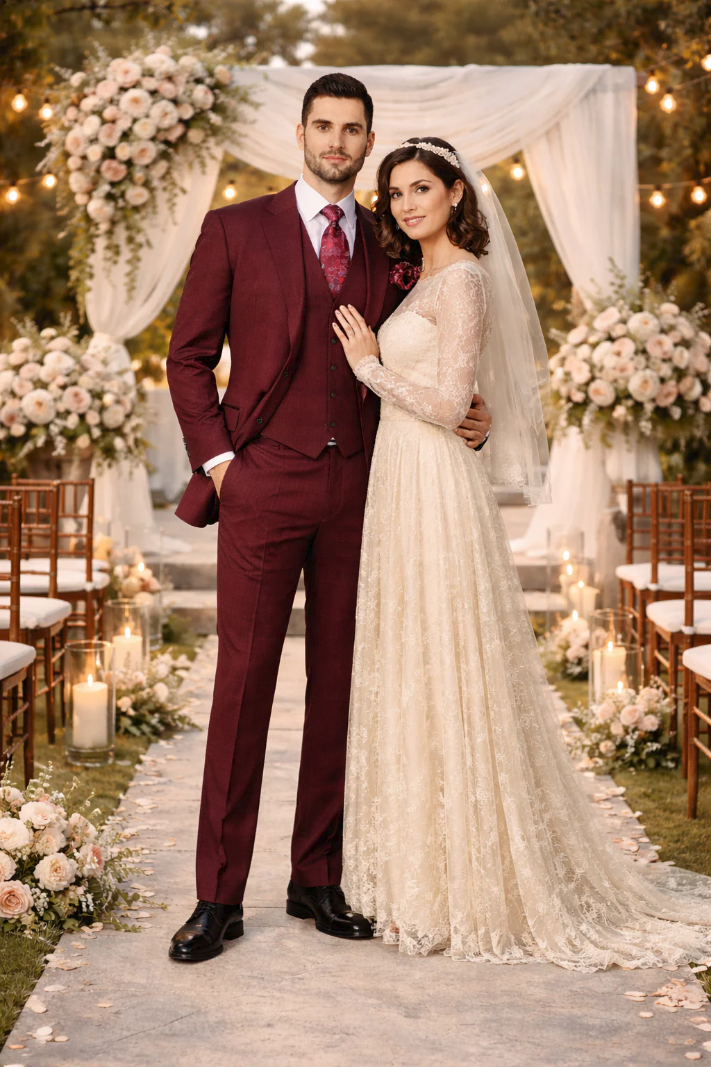 Rossiman Men's Burgundy Formal Suit