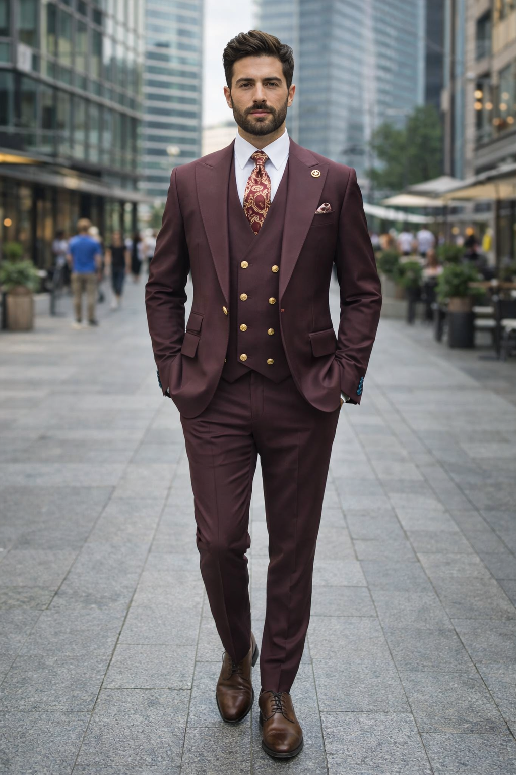 Rossiman Burgundy Suit with Double Breasted Vest