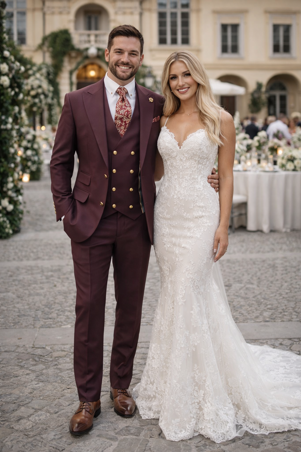 Rossiman Burgundy Suit with Double Breasted Vest