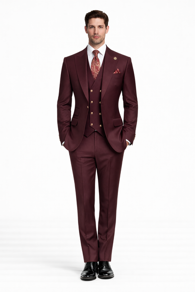 Rossiman Burgundy Suit with Double Breasted Vest