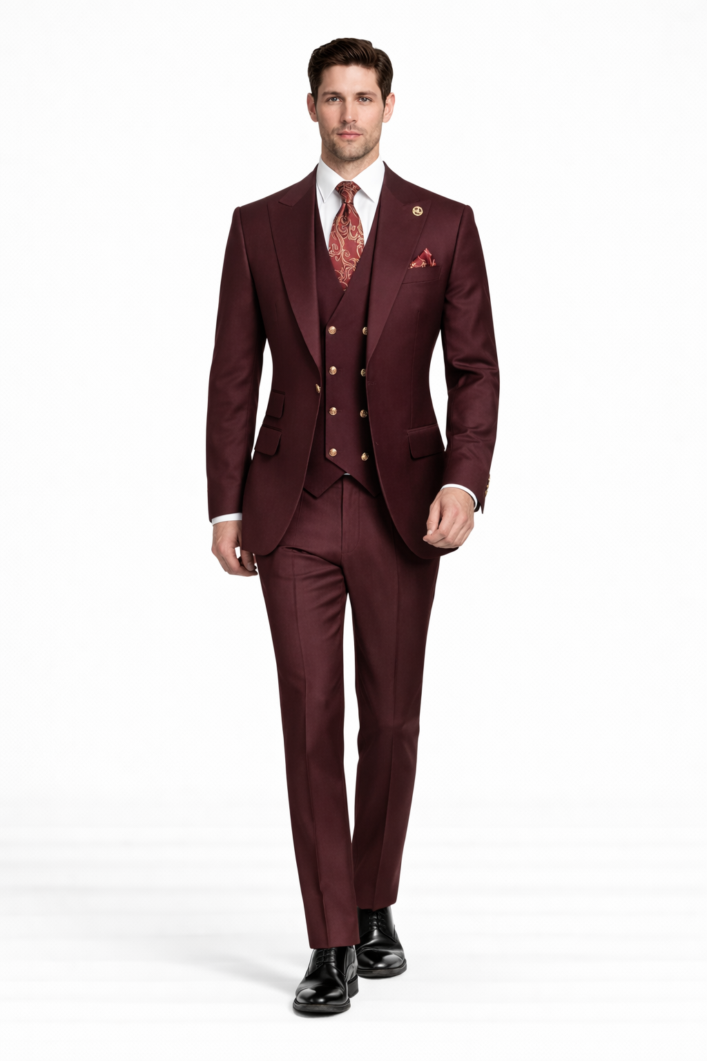 Rossiman Burgundy Suit with Double Breasted Vest