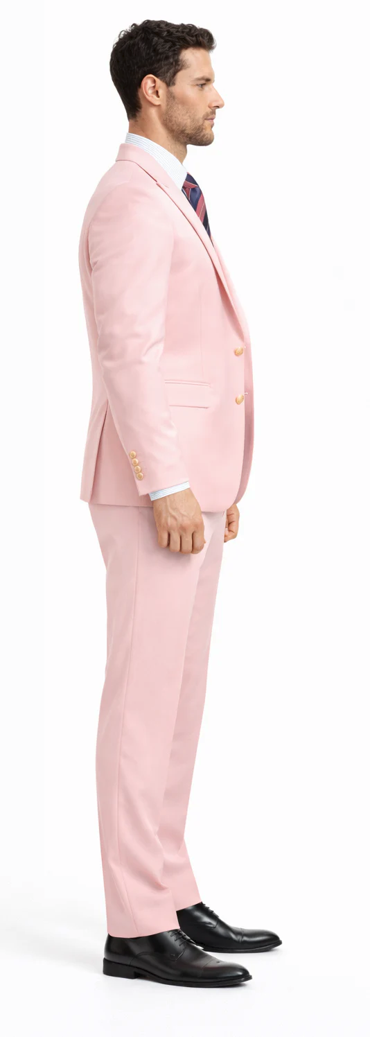 Rossiman Men’s Pink Suit | 1-Button Peak Lapel Jacket & Double-Breasted Vest – Italian Tailored 3-Piece Luxury Suit