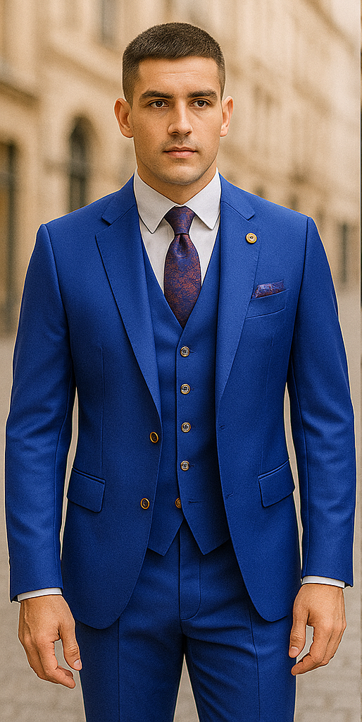 Rossiman Royal Blue 1-Button Suit & Vest