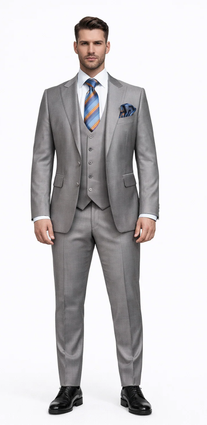 Rossiman Men's Gray Slim-fit Vested Suit