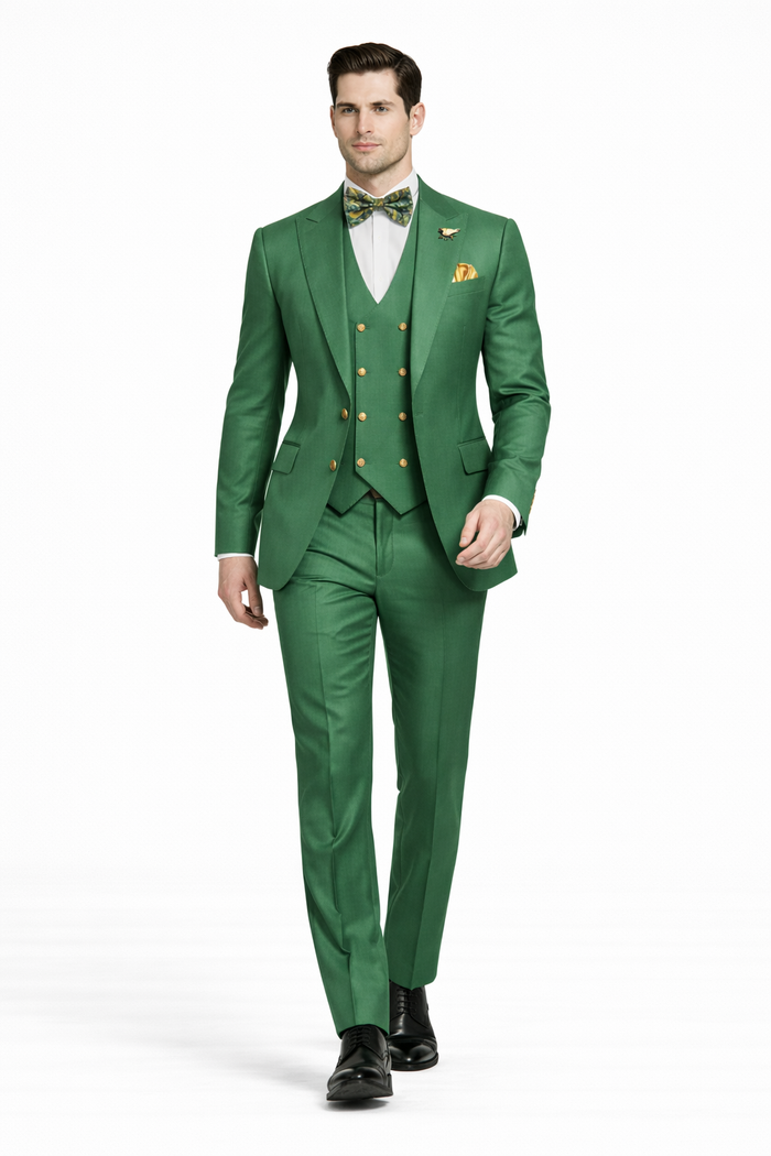 Rossiman Green Slim Fit Suit with Vest