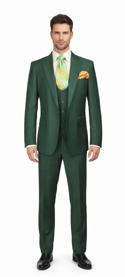 Rossiman Hunter Green Slim Fit 3-Piece Men's Suit