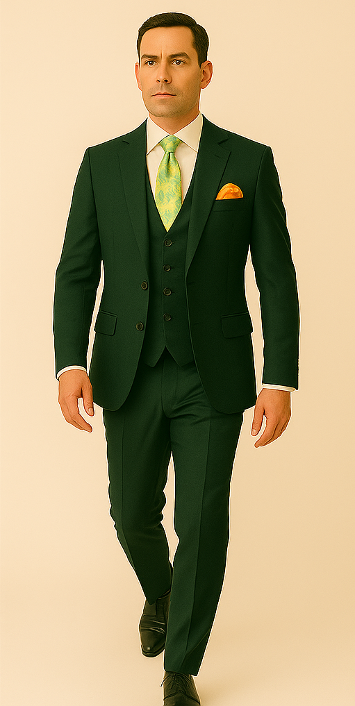 Rossiman Hunter Green Slim Fit 3-Piece Men's Suit