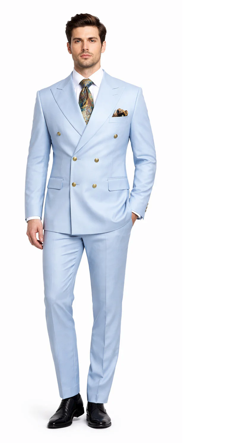 Rossiman Light Blue Double Breasted Men's Suit