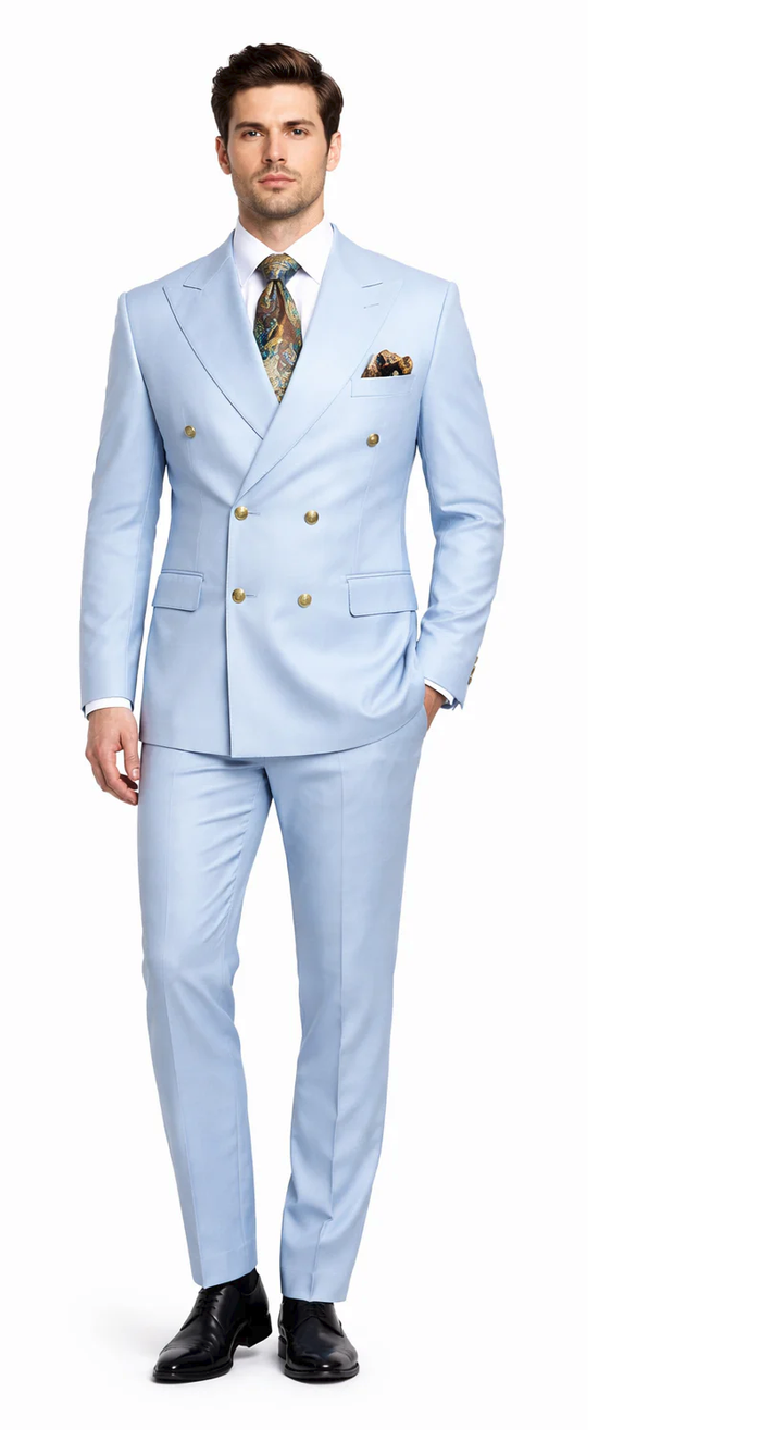 Rossiman Light Blue Double Breasted Men's Suit