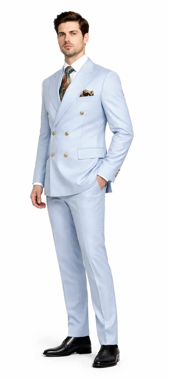 Rossiman Light Blue Double Breasted Men's Suit