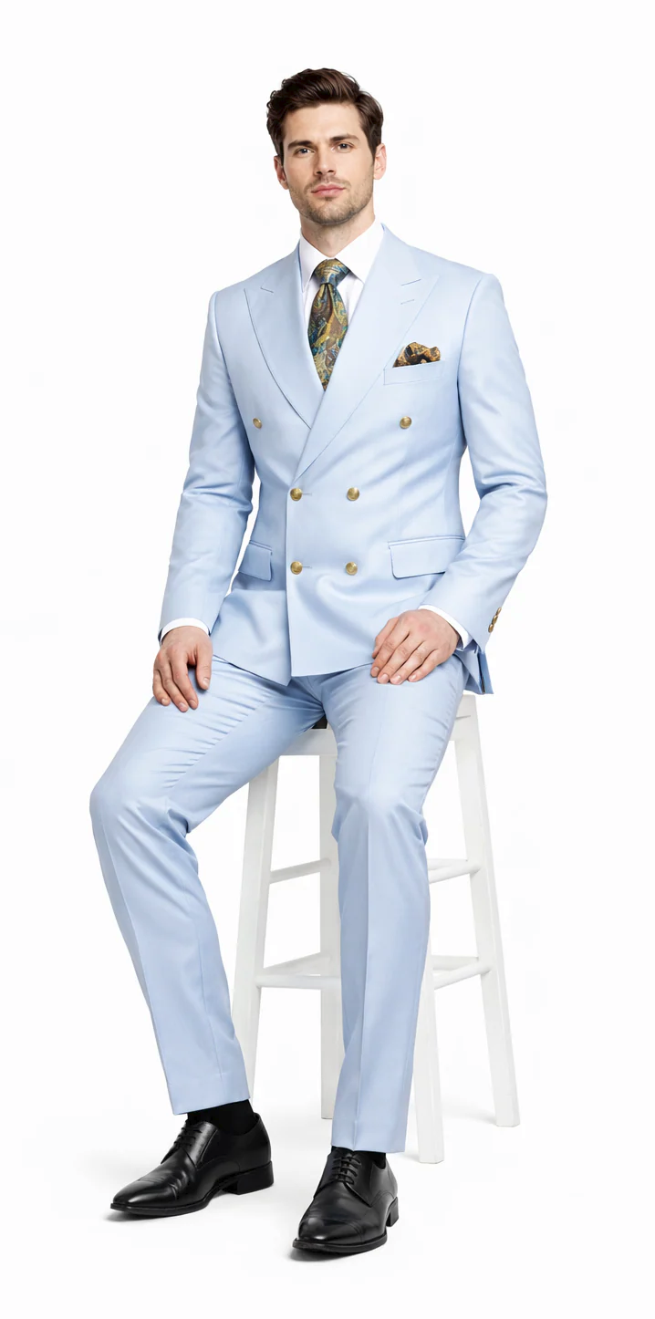 Rossiman Light Blue Double Breasted Men's Suit