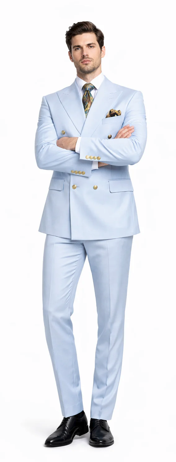 Rossiman Light Blue Double Breasted Men's Suit