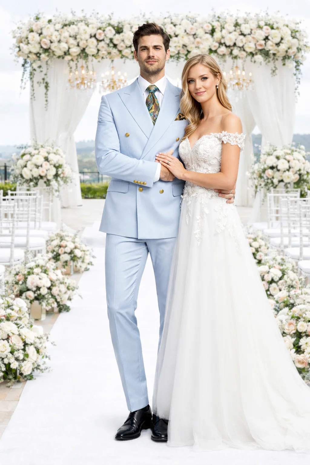 Rossiman Light Blue Double Breasted Men's Suit