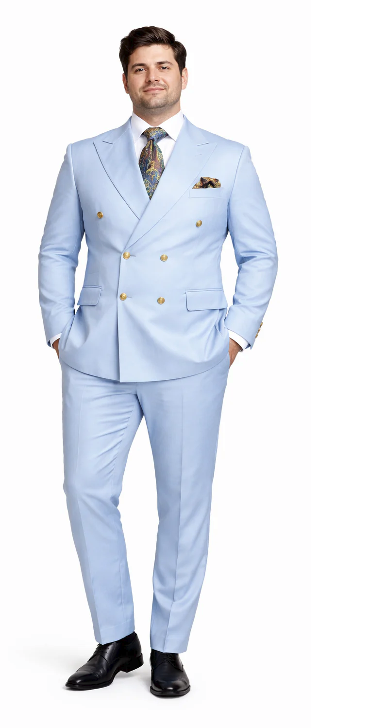 Rossiman Light Blue Double Breasted Men's Suit