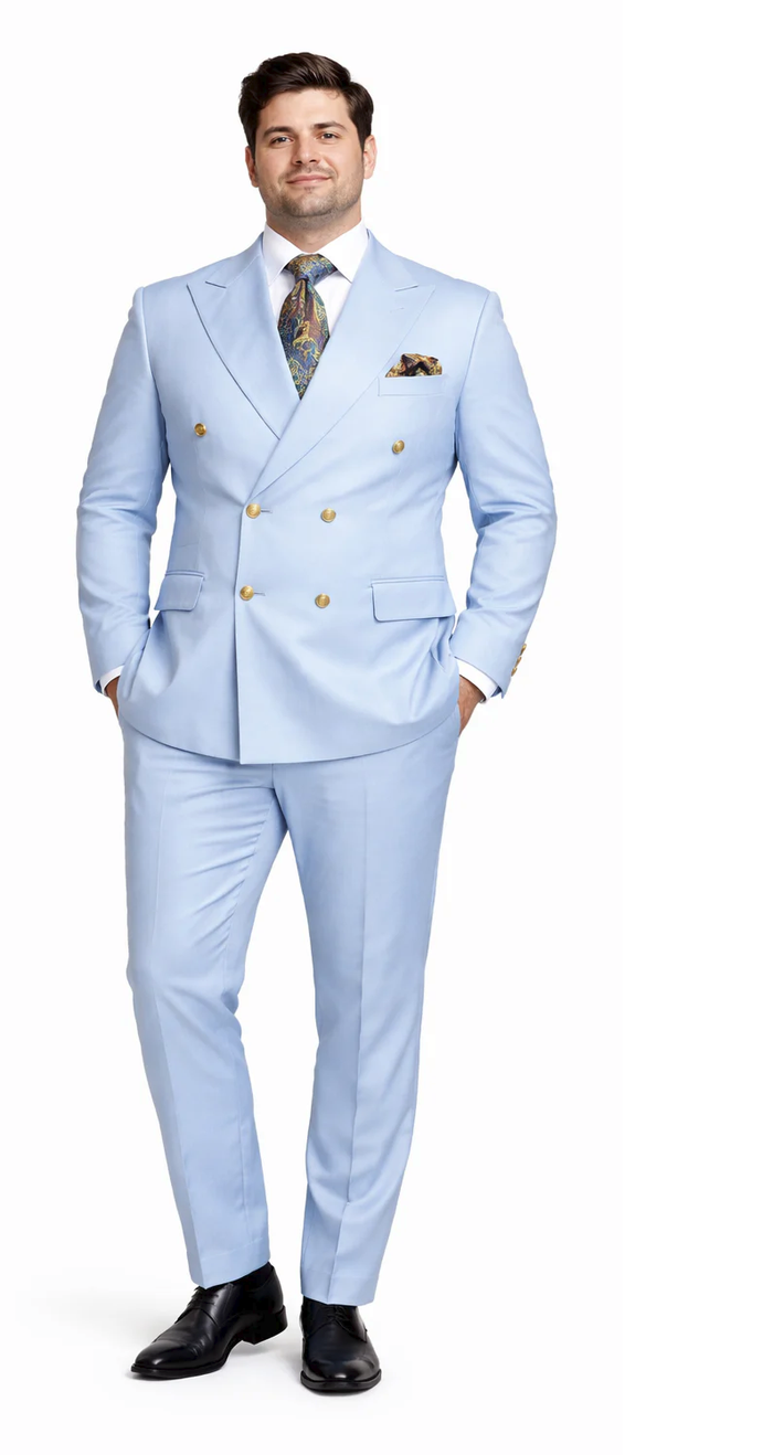 Rossiman Light Blue Double Breasted Men's Suit