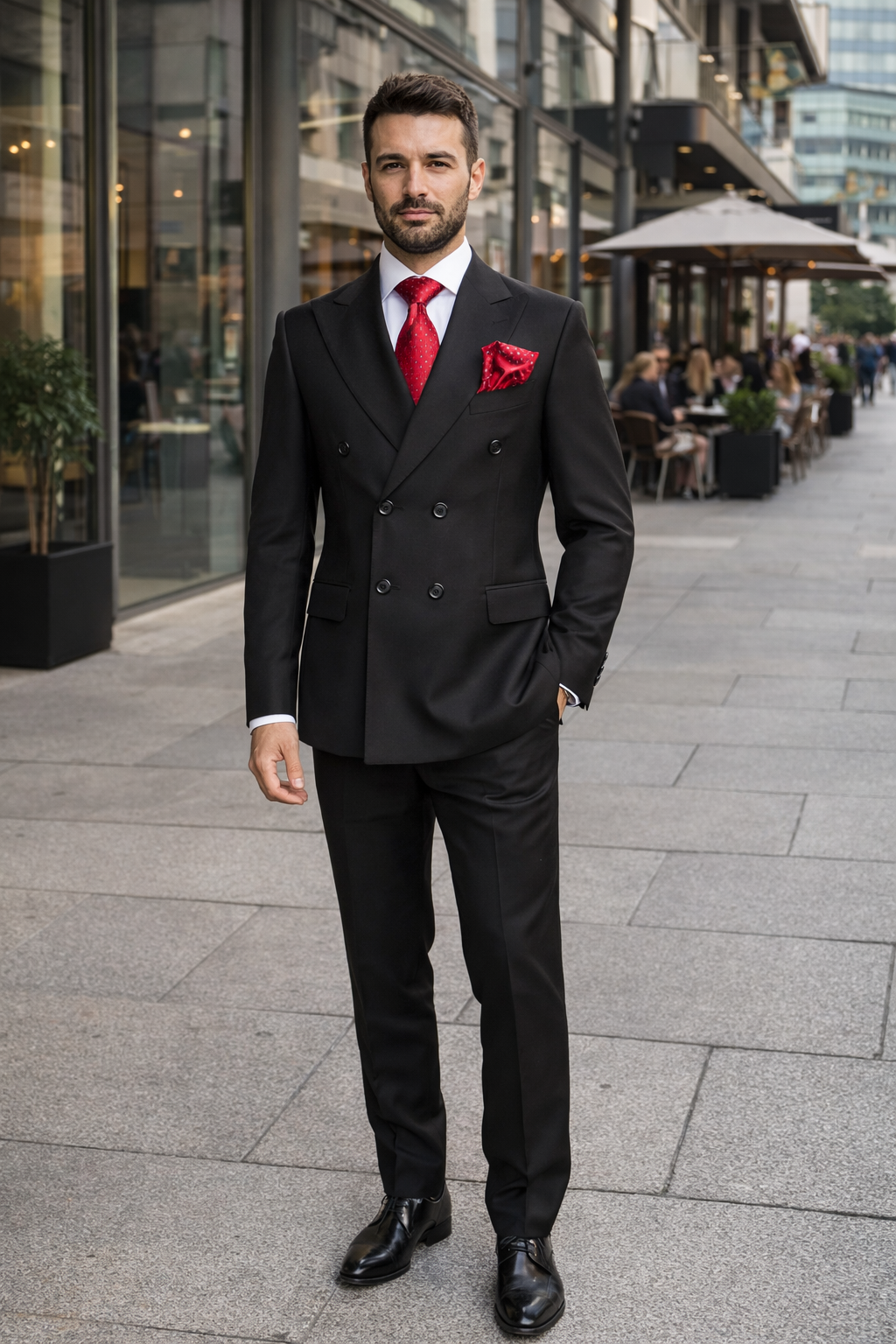 Rossiman Men's Black Slim Fit 3-Piece Suit