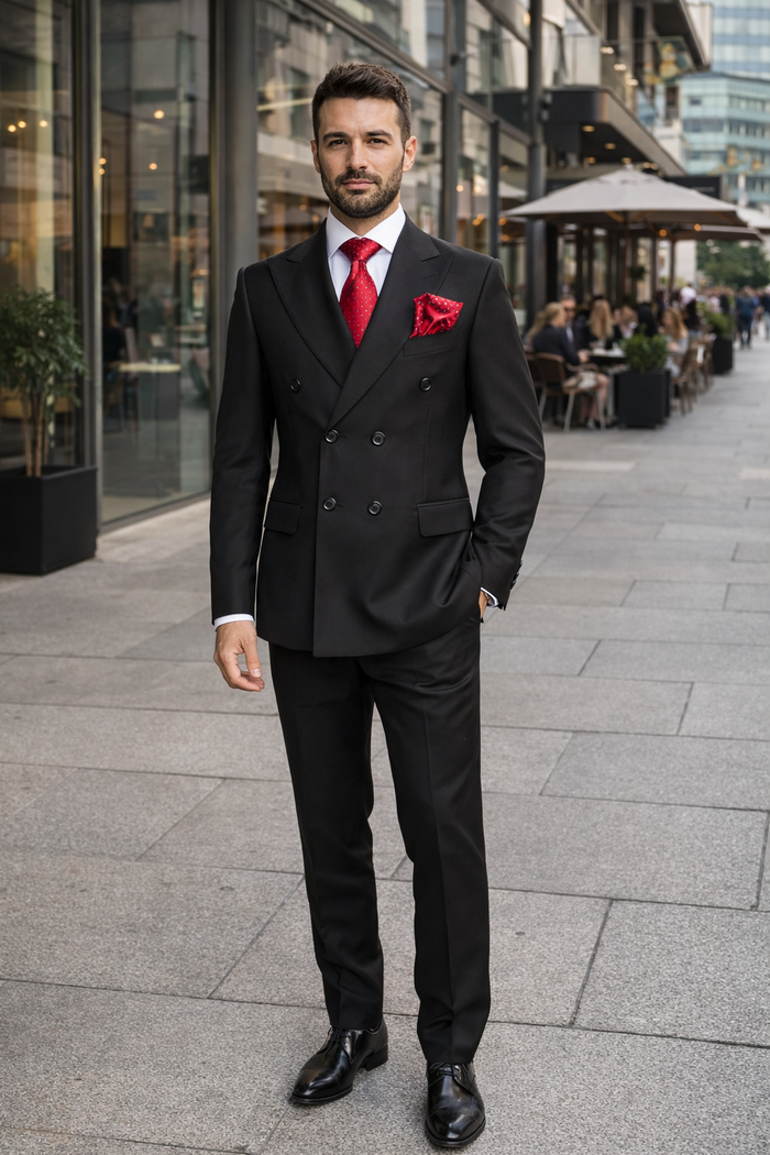 Rossiman Men's Black Slim Fit 3-Piece Suit