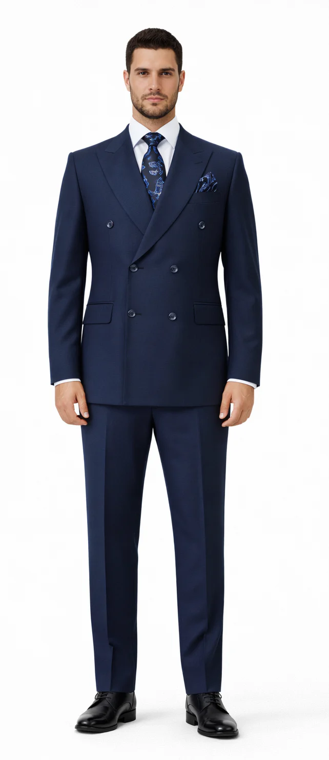 Rossiman Blue Double Breasted Slim Suit