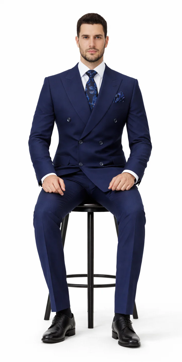 Rossiman Blue Men's Double Breasted Slim Suit