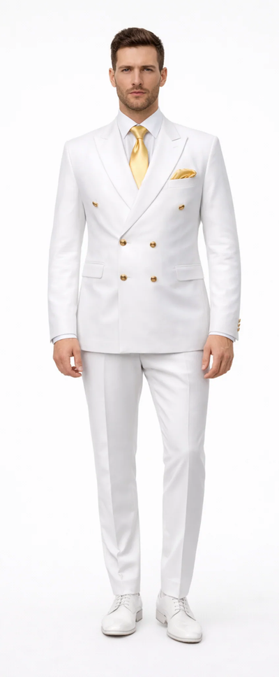 Rossiman White Double-Breasted Slim Suit 3-Piece