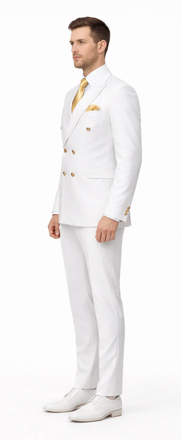 Rossiman White Double-Breasted Slim Suit 3-Piece