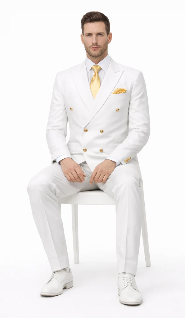 Rossiman White Double-Breasted Slim Suit 3-Piece