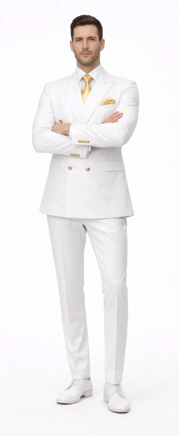 Rossiman White Double-Breasted Slim Suit 3-Piece