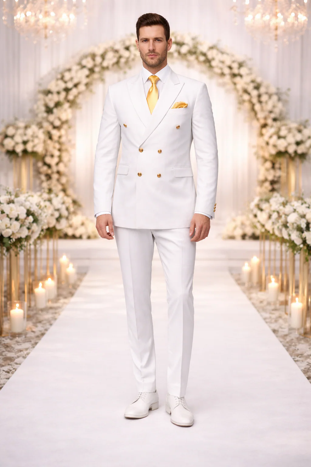 Rossiman White Double-Breasted Slim Suit 3-Piece