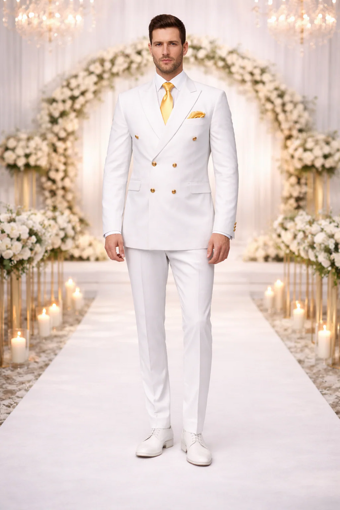 Rossiman White Double-Breasted Slim Suit 3-Piece