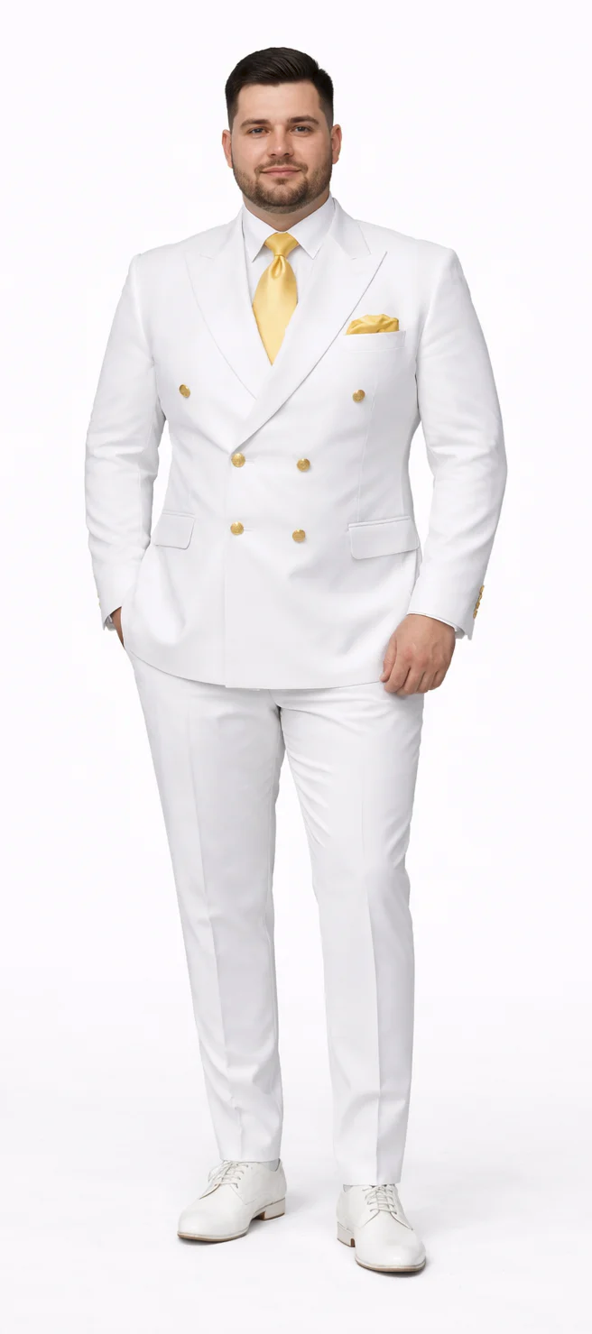 Rossiman White Double-Breasted Slim Suit 3-Piece
