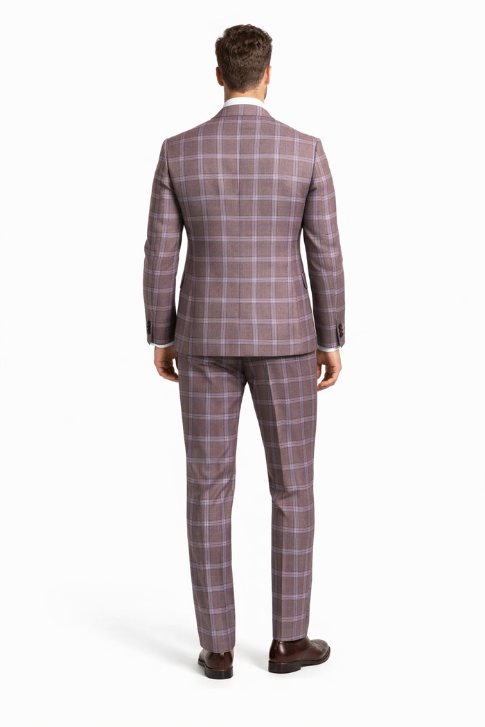 Rossiman Men’s Gray & Lavender Plaid Double-Breasted Suit