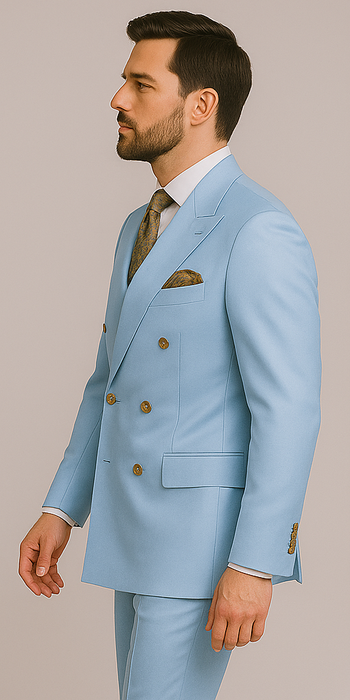 Rossiman Light Blue Slim Fit Double-Breasted Suit