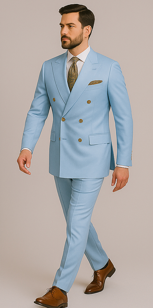 Rossiman Light Blue Slim Fit Double-Breasted Suit