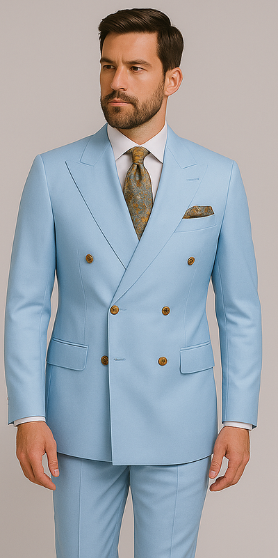 Rossiman Light Blue Slim Fit Double-Breasted Suit