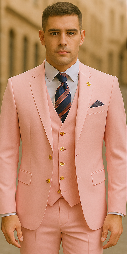Rossiman Pink Suit with Double-Breasted Vest