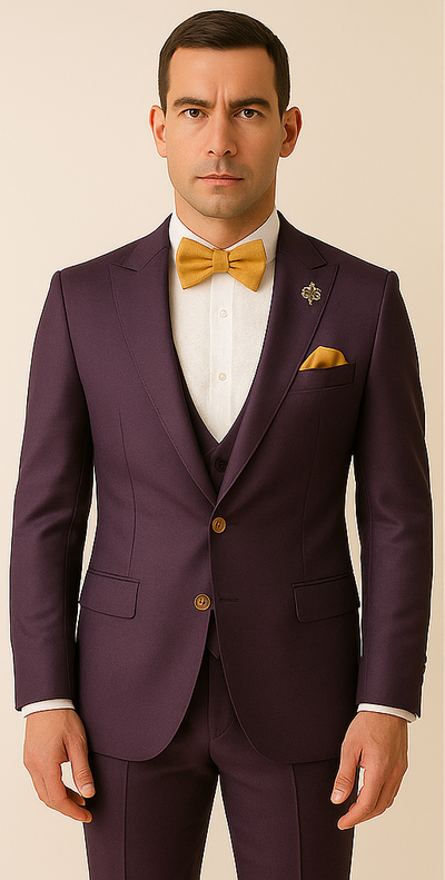 Plum Purple Double-Breasted Suit with Gold Buttons