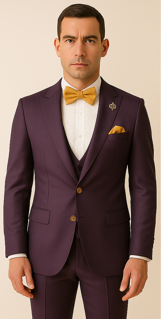 Plum Purple Double-Breasted Suit with Gold Buttons
