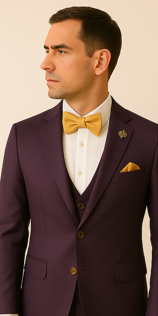 Plum Purple Double-Breasted Suit with Gold Buttons