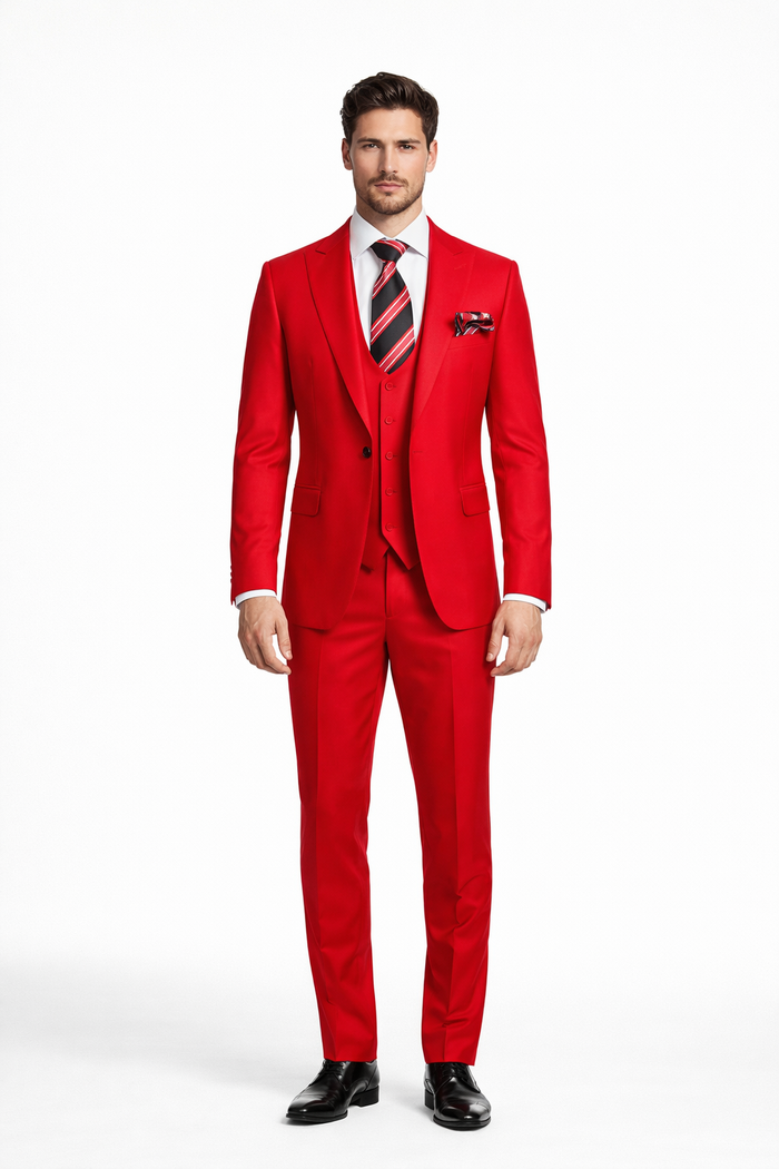 Rossiman Double Breasted Slim Fit Red Suit