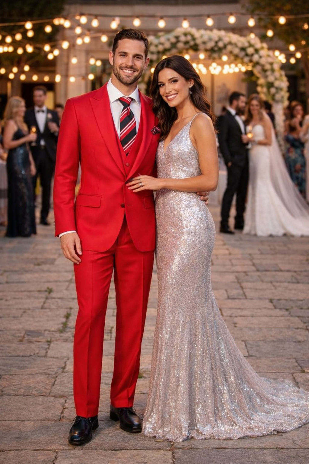 Rossiman Red Double Breasted Slim Fit Suit