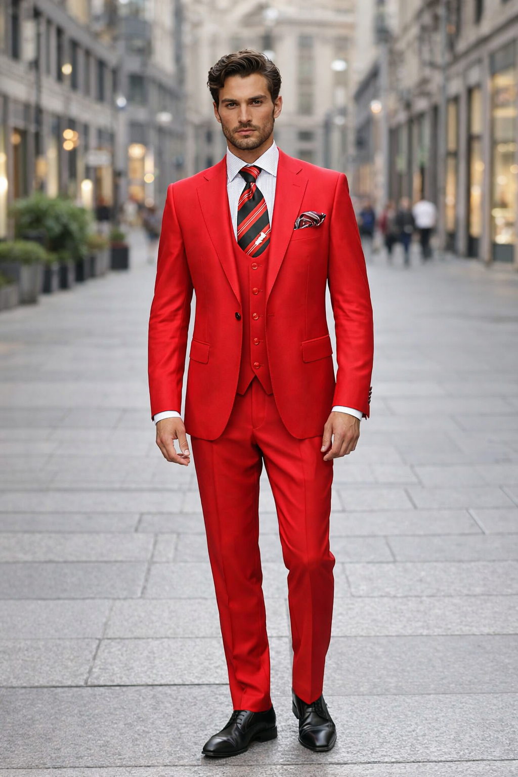 Rossiman Red Double Breasted Slim Fit Suit