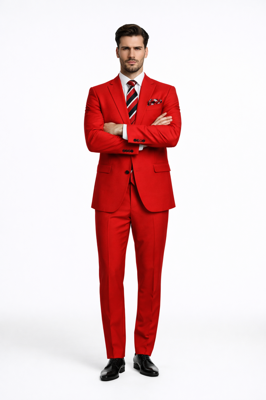 Rossiman Red Double Breasted Slim Fit Suit