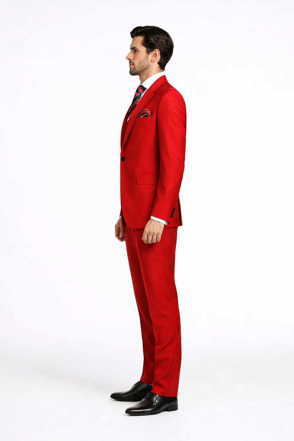 Rossiman Red Double Breasted Slim Fit Suit
