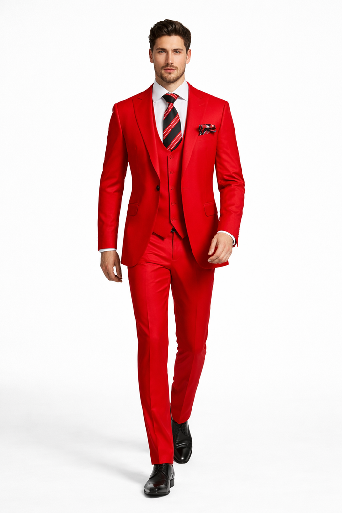 Rossiman Double Breasted Slim Fit Red Suit