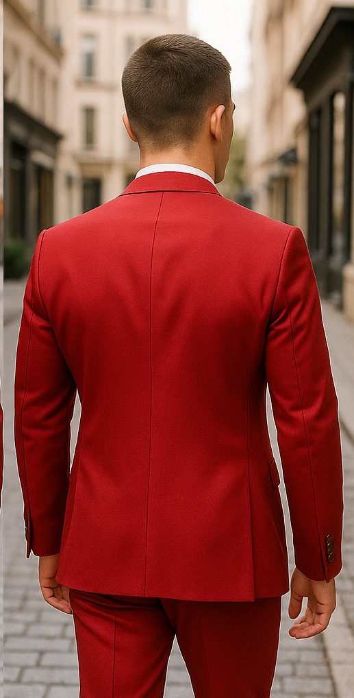 Rossiman Men's Red Suit 1-Button Peak Lapel Jacket & Vest