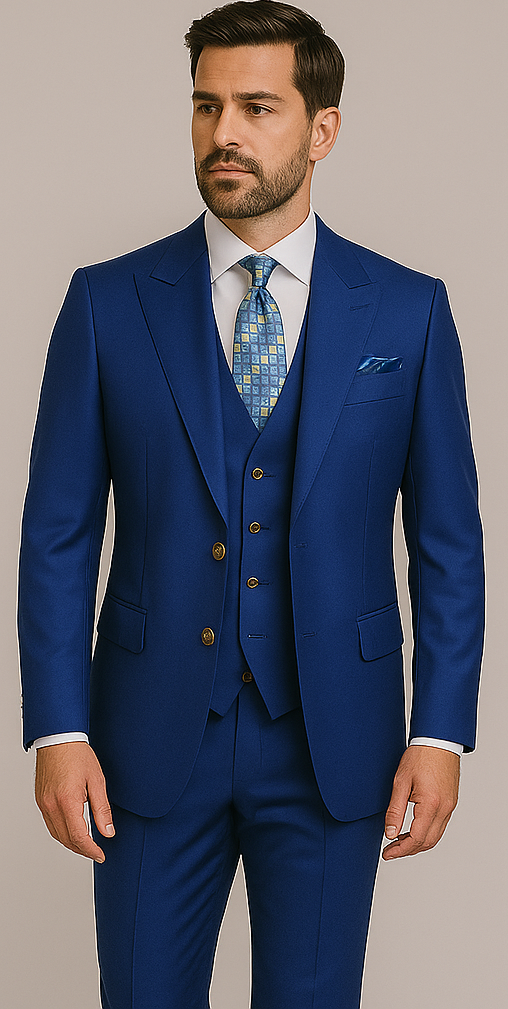 Rossiman Royal Blue Slim Fit Double-Breasted Suit